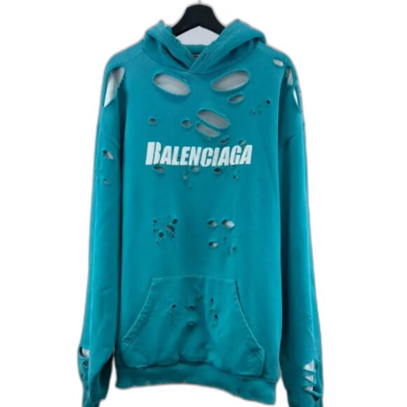 Balenciaga Balenciaga Green Big Destroyed Hole Hoodie - Picture 1 of 5